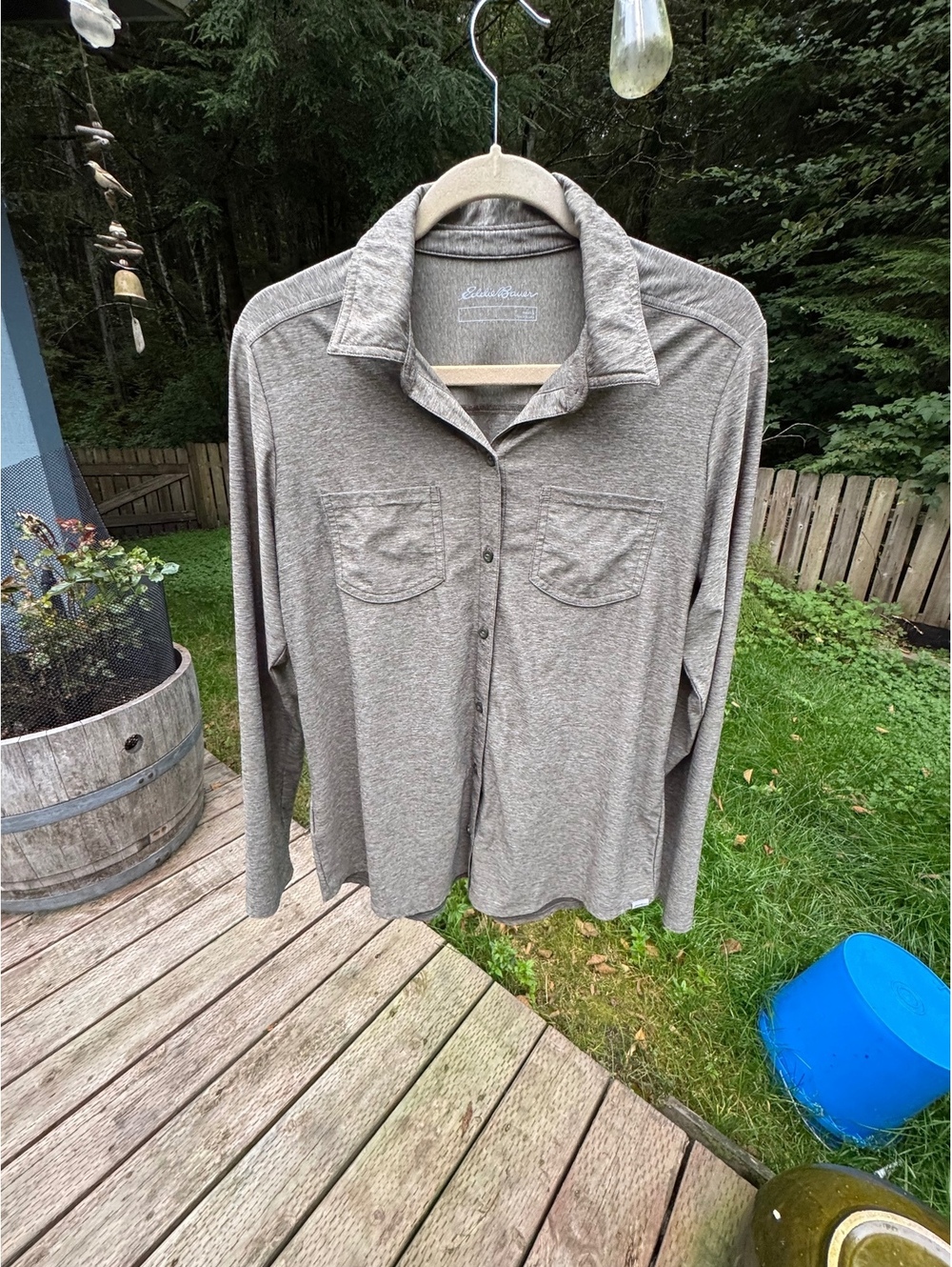 Eddie Bauer woMen's Long Sleeve Button-Up Shirt, Size XL, olive Heather